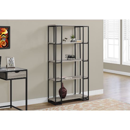 Picture of Monarch Specialties 62inH 4-Shelf Contemporary Metal Bookcase, Dark Taupe/Black