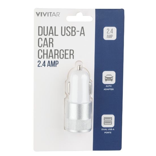 Picture of Vivitar Dual USB-A Car Charger, White, NIL6001-WHT-STK-24