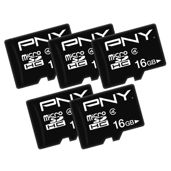 Picture of PNY Performance Class 4 microSDHC Flash Memory Cards, 16GB, Pack Of 5 Memory Cards