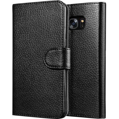 Picture of SUP LeatherBook Carrying Case (Wallet) Smartphone - Black - Scratch Resistant Interior, Shock Absorbing Interior, Abrasion Resistant Interior - Synthetic Leather - 6.2in Height x 3.6in Width x 0.7in Depth