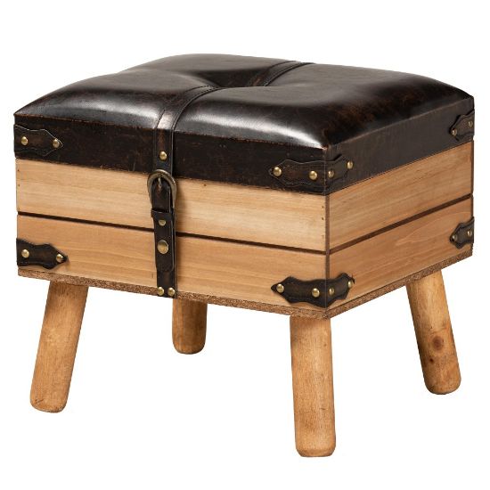 Picture of Baxton Studio Amena Storage Ottoman, 14-5/8inH x 15-3/4inW x 13-7/16inD, Dark Brown/Oak