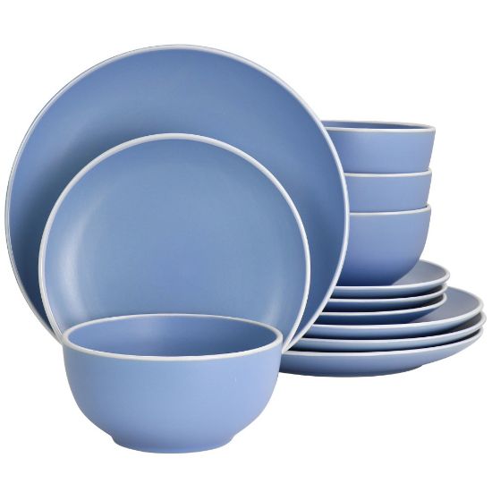 Picture of Spice by Tia Mowry Creamy Tahini 12-Piece Stoneware Dinnerware Set, Matte Blue