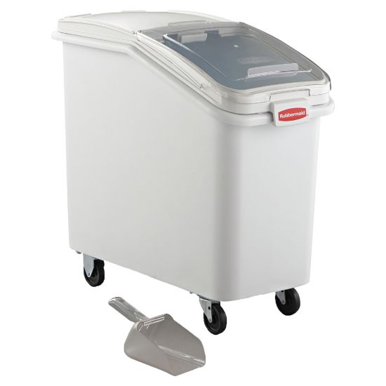 Picture of Rubbermaid Commercial ProSave Mobile Ingredient Bin, 104.72 Quarts, 28inH x 15 1/2inW x 29 1/2inD, White/Clear