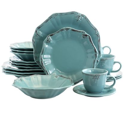 Picture of Elama Fleur De Lys 20-Piece Dinnerware Set, Turquoise