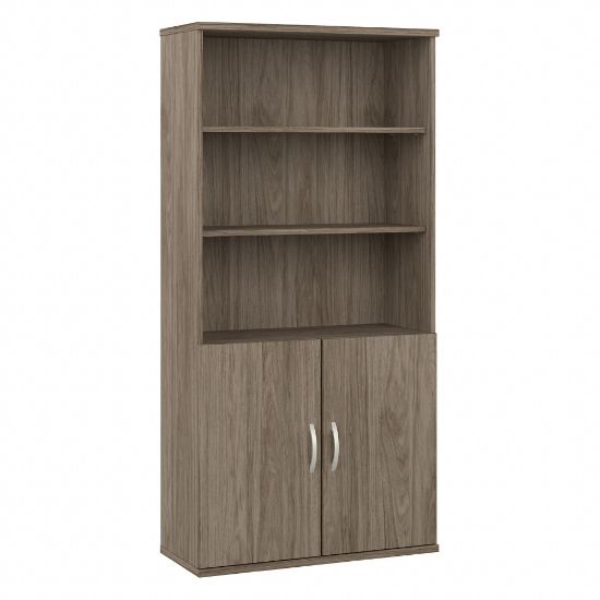 Picture of Bush Business Furniture Hybrid 73inH 5-Shelf Bookcase With Doors, Modern Hickory, Standard Delivery