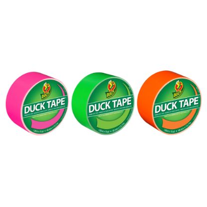 Picture of Duck Brand Color Duct Tape Rolls, 1-15/16in x 45 Yd, Neon Colors, Pack Of 3 Rolls