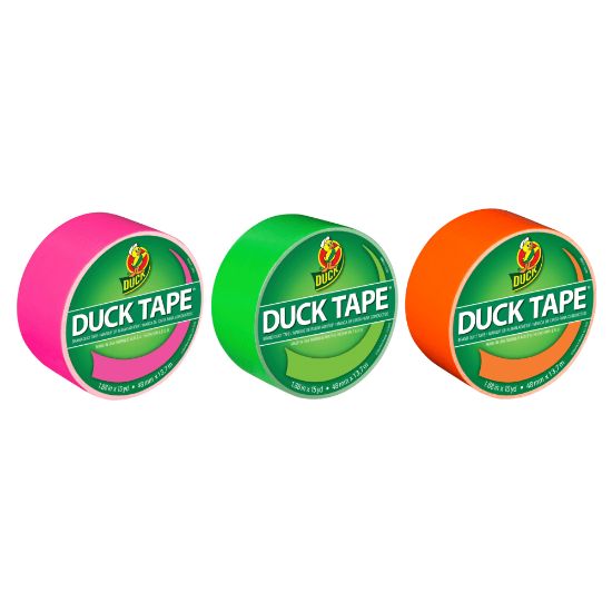 Picture of Duck Brand Color Duct Tape Rolls, 1-15/16in x 45 Yd, Neon Colors, Pack Of 3 Rolls