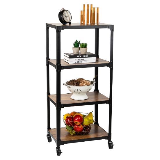 Picture of Mind Reader Rolling 4-Tier Utility Cart , Wood and Metal, 39in H x 12in W x 17-17/20in D, Black