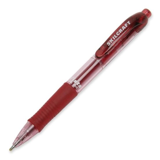 Picture of SKILCRAFT Vista Retractable Gel Pens, Medium Point, 0.7 mm, Clear Barrels, Red Ink, Pack Of 12