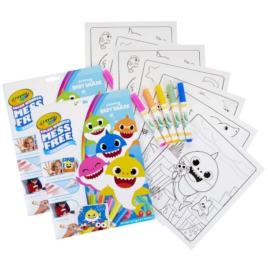 Picture of Crayola Color Wonder Mess-Free Coloring Pads & Markers, Baby Shark, Pack Of 2 Sets