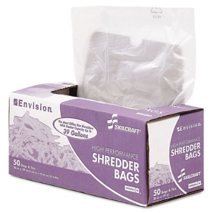 Picture of SKILCRAFT Shredder Bags, 36in x 39in, 39 Gallons, Clear, Roll Of 50 Bags, (AbilityOne 8105-01-399-4793)