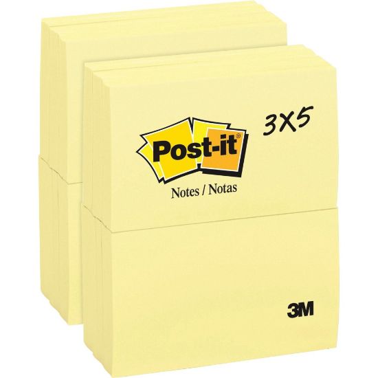 Picture of Post-it Notes Original Notepads - 3in x 5in - Rectangle - 100 Sheets per Pad - Unruled - Canary Yellow - Paper - Self-adhesive, Repositionable - 24 / Bundle