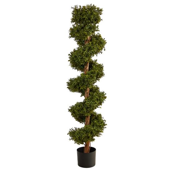 Picture of Nearly Natural Boxwood Spiral Topiary 5'H Artificial Tree With Planter, 60inH x 9inW x 9inD, Green/Black