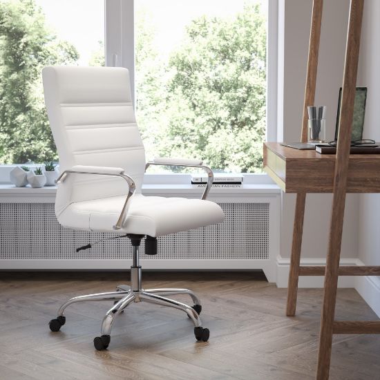 Picture of Flash Furniture LeatherSoft Faux Leather High-Back Office Chair With Chrome Base And Arms, White/Gray