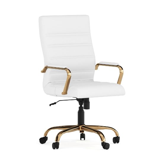 Picture of Flash Furniture LeatherSoft Faux Leather High-Back Office Chair, White/Gold