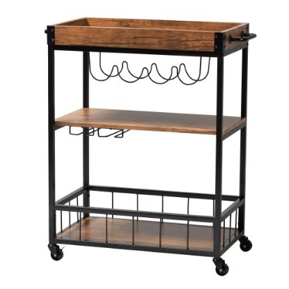 Picture of Baxton Studio Cerne Mobile Bar Cart With Wine Bottle Rack, 35-7/16in x 31-1/2in, Golden Oak/Black