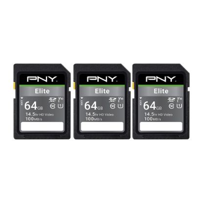 Picture of PNY Elite Class 10 U1 V10 100 Mbps SDXC Flash Memory Cards, 64GB, Pack Of 3 Memory Cards