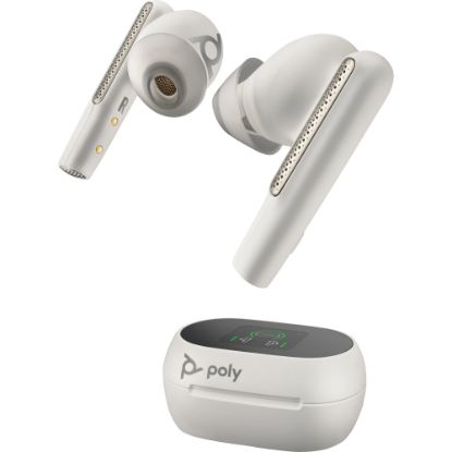 Picture of Poly Voyager Free 60+ UC Earset - Siri, Google Assistant - Stereo - True Wireless - Bluetooth - 98.4 ft - 20 Hz - 20 kHz - Earbud - Binaural - In-ear - Noise Reduction Microphone - Noise Canceling - White Sand