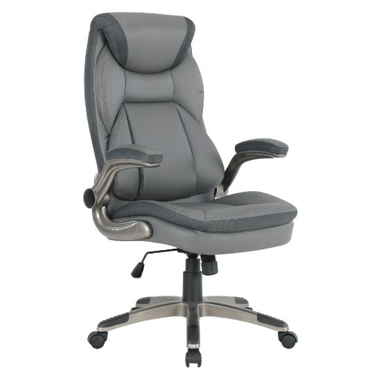 Picture of Office Star Ergonomic Leather High-Back Executive Office Chair, Charcoal/Titanium