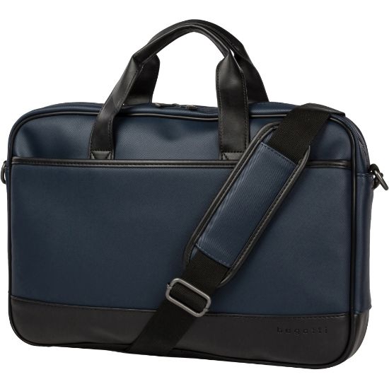 Picture of Bugatti Gin & Twill Textured Vegan Leather Briefcase, 10-1/2inH x 16inW x 2-3/4inD, Navy