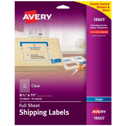 Picture of Avery Easy Peel Permanent Address Labels, Shipping, 18665, 8 1/2in x 11in, Matte Clear, Box Of 10