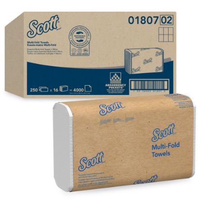 Picture of Scott 70% Recycled Fiber Multifold Paper Towels, 9.2in x 9.4in, White, 250 Towels Per Pack, Carton Of 16 Packs