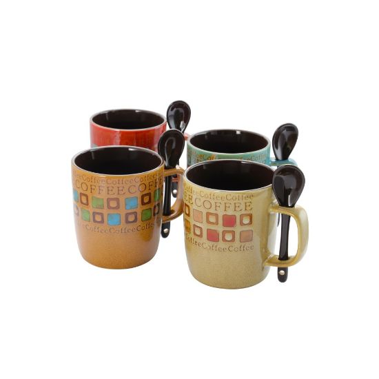 Picture of Mr. Coffee Mug And Spoon Set, Cafe Americano, 13 Oz., Assorted Colors, Set Of 4 Mugs With Spoons