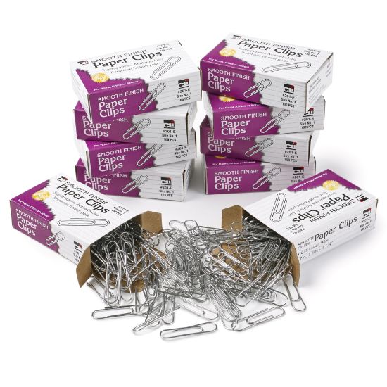 Picture of Charles Leonard Gem Paper Clips, 10,000 Total, Silver, 100 Per Box, Pack Of 100 Boxes