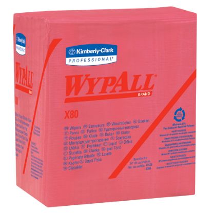 Picture of Wypall X80 Wipers, 1/4 Fold, Hydroknit, 12 1/2in x 12in, Red, Pack of 50