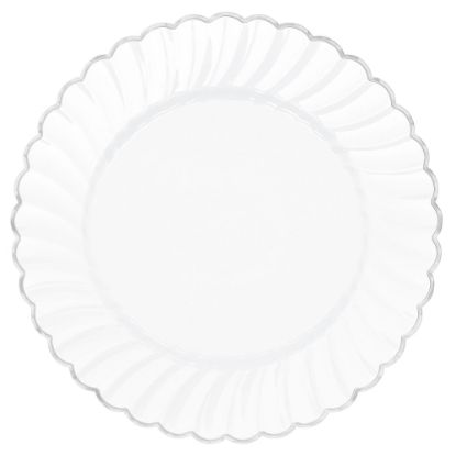 Picture of Amscan Scalloped Premium Plastic Plates With Trim, 10-1/4in, White/Silver, Pack Of 10 Plates