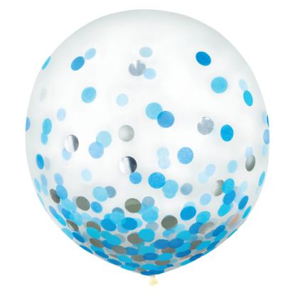 Picture of Amscan 24in Confetti Balloons, Blue/Silver, 2 Balloons Per Pack, Set Of 2 Packs