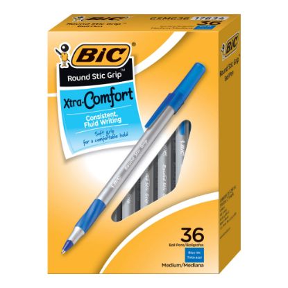 Picture of BIC Round Stic Grip Ballpoint Pens, Medium Point, 1.2 mm, Blue Ink, Pack Of 36 Pens