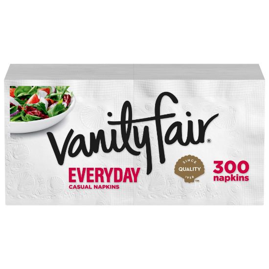 Picture of Vanity Fair 2-Ply Everyday Napkins, 13in x 6in, White, Pack Of 300 Napkins