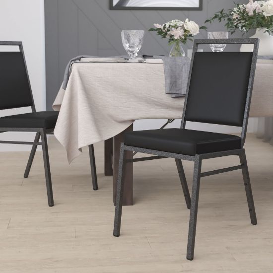 Picture of Flash Furniture HERCULES Square-Back Stacking Banquet Chair, Black/Silver