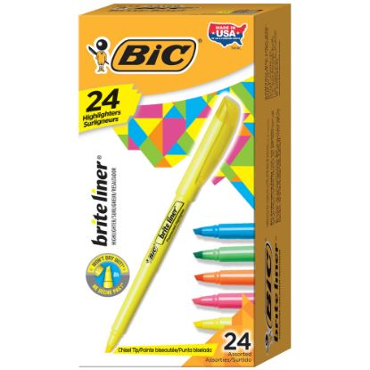 Picture of BIC Brite Liner Highlighters Pocket Style, Chisel Tip, Assorted, Box Of 24