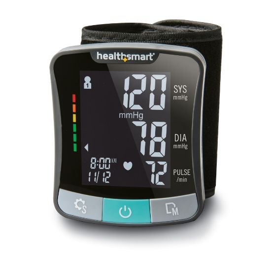 Picture of HealthSmart Premium Series Universal Talking Wrist Digital Blood Pressure Monitor, Black/Gray