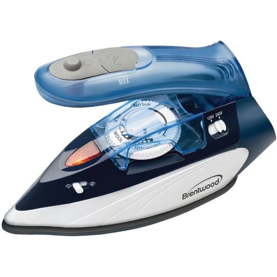 Picture of Brentwood MPI-45 1100-Watt Dual Voltage Non-Stick Travel Iron with Steam, Blue - 1100 W - Blue, White