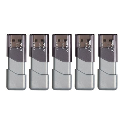 Picture of PNY Turbo Attache 3 USB 3.0 Flash Drives, 32GB, Silver, Pack Of 5 Drives