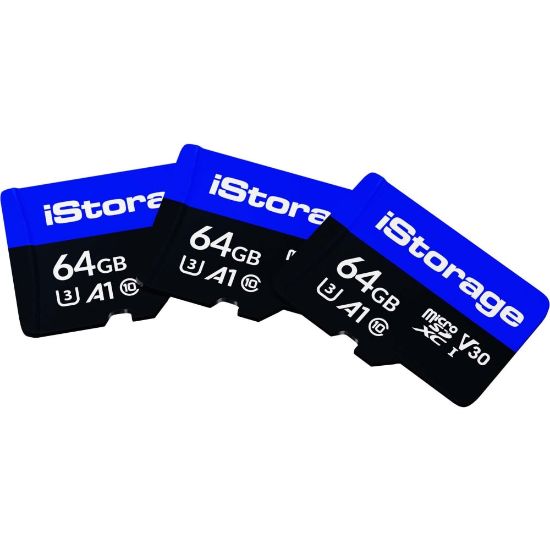 Picture of 3 PACK iStorage microSD Card 64GB | Encrypt data stored on iStorage microSD Cards using datAshur SD USB flash drive | Compatible with datAshur SD drives only - 100 MB/s Read - 95 MB/s Write