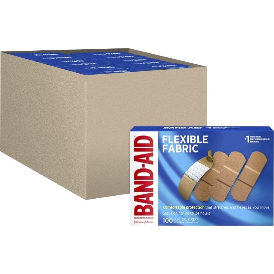 Picture of Band-Aid Flexible Fabric Adhesive Bandages - 1in - 1200/Carton - 100 Per Box - Beige - Fabric