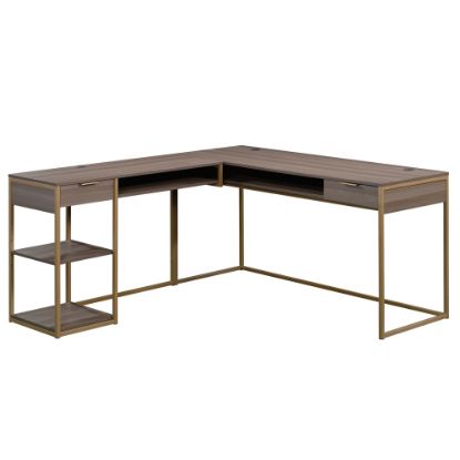 Picture of Sauder International Lux 66inW L-Shaped Computer Desk, Diamond Ash/Gold