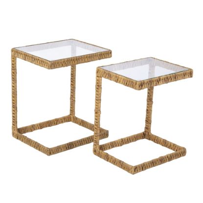 Picture of SEI Ismaya Water Hyacinth C Tables, 24-1/4inH x 20inW x 16inD, Glass/Natural, Set Of 2 Tables