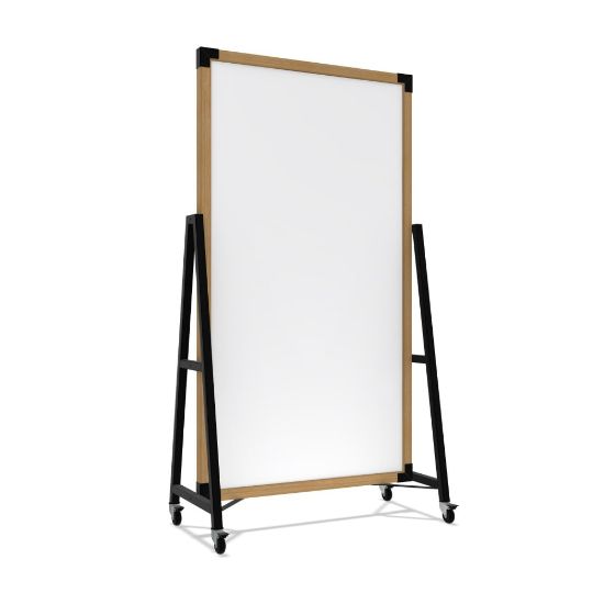 Picture of Ghent Prest Magnetic Dry-Erase Whiteboard, Porcelain, 40-1/2in x 73-3/4in, White, Natural Wood Frame