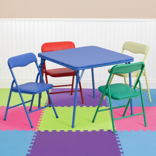 Picture of Flash Furniture Kids Colorful Folding Square Table With 4 Folding Chairs, 24inW x 24inD, Blue/Assorted Colors