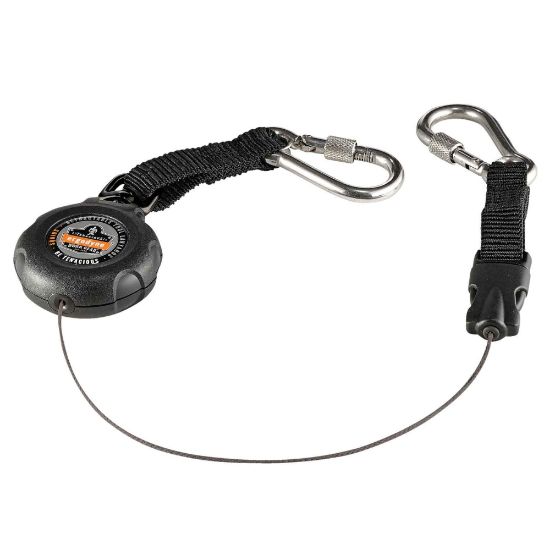 Picture of Ergodyne Squids 3000 Retractable Dual Carabiner Lanyard, 1 Lb, Black