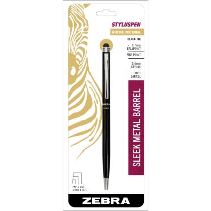 Picture of Zebra Pen Retractable Ballpoint Pen With Stylus, Fine Point, 0.7 mm, Black Barrel, Black Ink