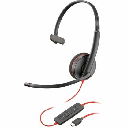 Picture of Poly Blackwire 3210 Monaural USB-C Headset +USBC/A Adapter - Mono - USB Type C, Mini-phone (3.5mm) - Wired - 32 Ohm - On-ear - Monaural - Ear-cup - 5.20 ft Cable - Omni-directional Microphone - Noise Canceling - Black