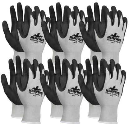 Picture of Memphis Shell Lined Protective Gloves - Small Size - Nylon, Foam Palm, Nitrile Palm - Gray, Black, White - Knit Wrist, Knitted Cuff, Comfortable - For Material Handling, Assembling, Farming, Construction, Landscape, Plumbing, Shipping - 12 / Dozen