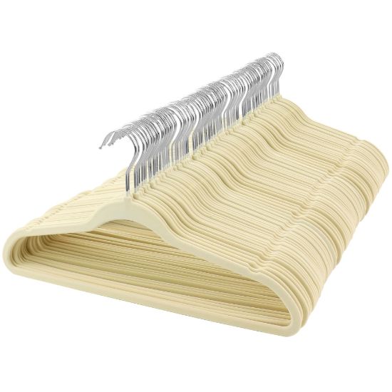 Picture of Elama Home Heavy-Duty Velvet Non-Slip Slim Hangers, Cream, Set Of 100 Hangers