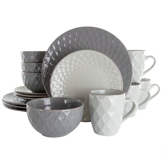 Picture of Elama Tahitian Diamond 16-Piece Stoneware Dinnerware Set, Slate/Pearl